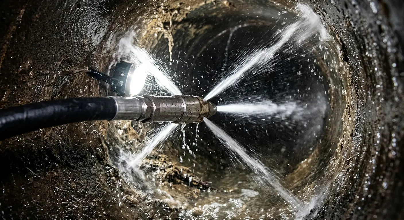 High-pressure hydro jetting nozzle cleaning sewer pipe for Sewer Cleanout in Godfrey